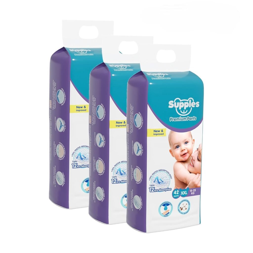 Amazon Brand - Supples Premium Diapers, Medium (M), 72 Count, 7-12 Kg, 12 Hrs Absorption Baby Diaper Pants