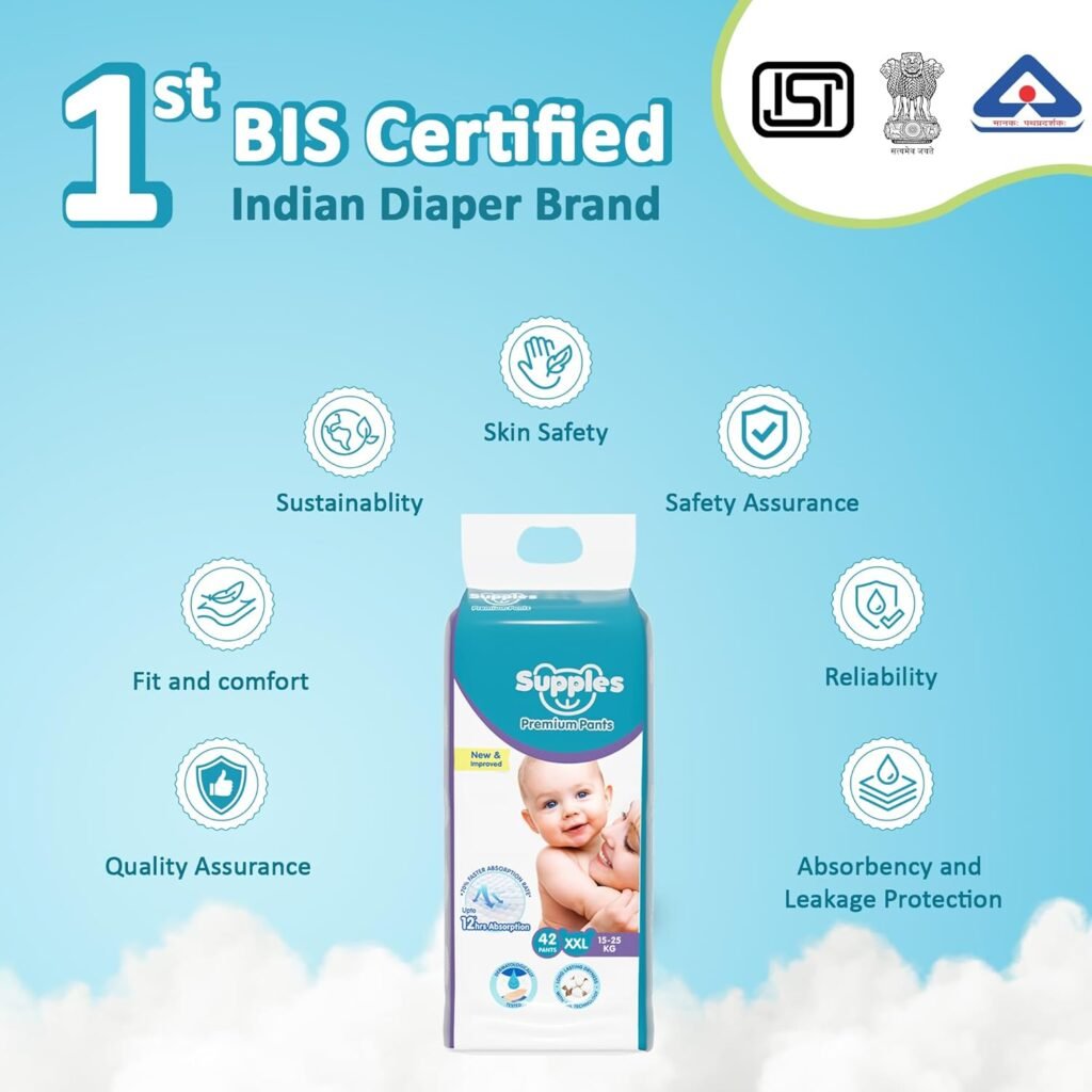 Amazon Brand - Supples Premium Diapers, X-Large (XL), 54 Count, 12-17 Kg, 12 hrs Absorption Baby Diaper Pants