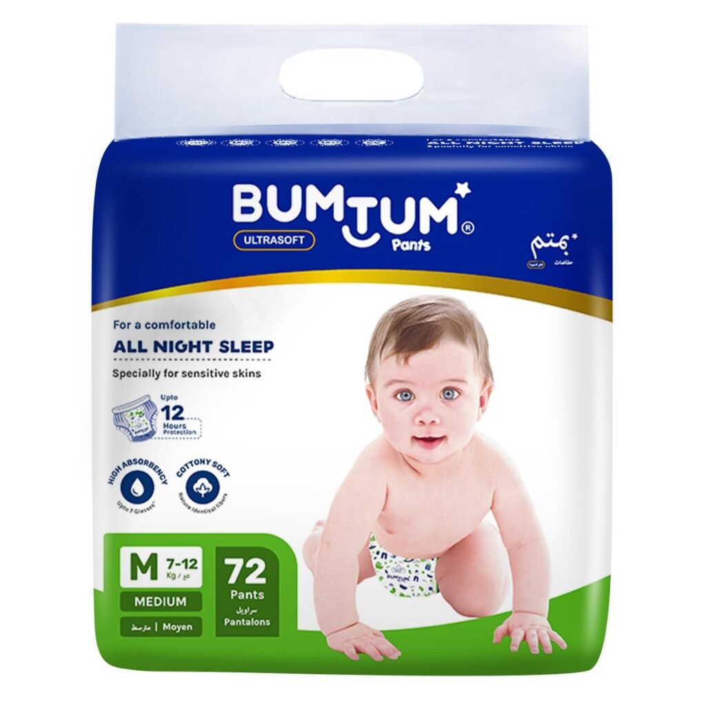 Bumtum Baby Diaper Pants, Medium Size, 72 Count, Double Layer Leakage Protection Infused With Aloe Vera, Cottony Soft High Absorb Technology (Pack of 1)