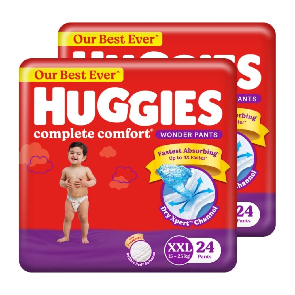 Huggies Complete Comfort Wonder Pants | Pant Style Baby Diapers XXL Size, 48 Count | Indias Fastest Absorbing Diaper, Patented Dry Xpert Channel, Ideal for 15 to 25 Kgs