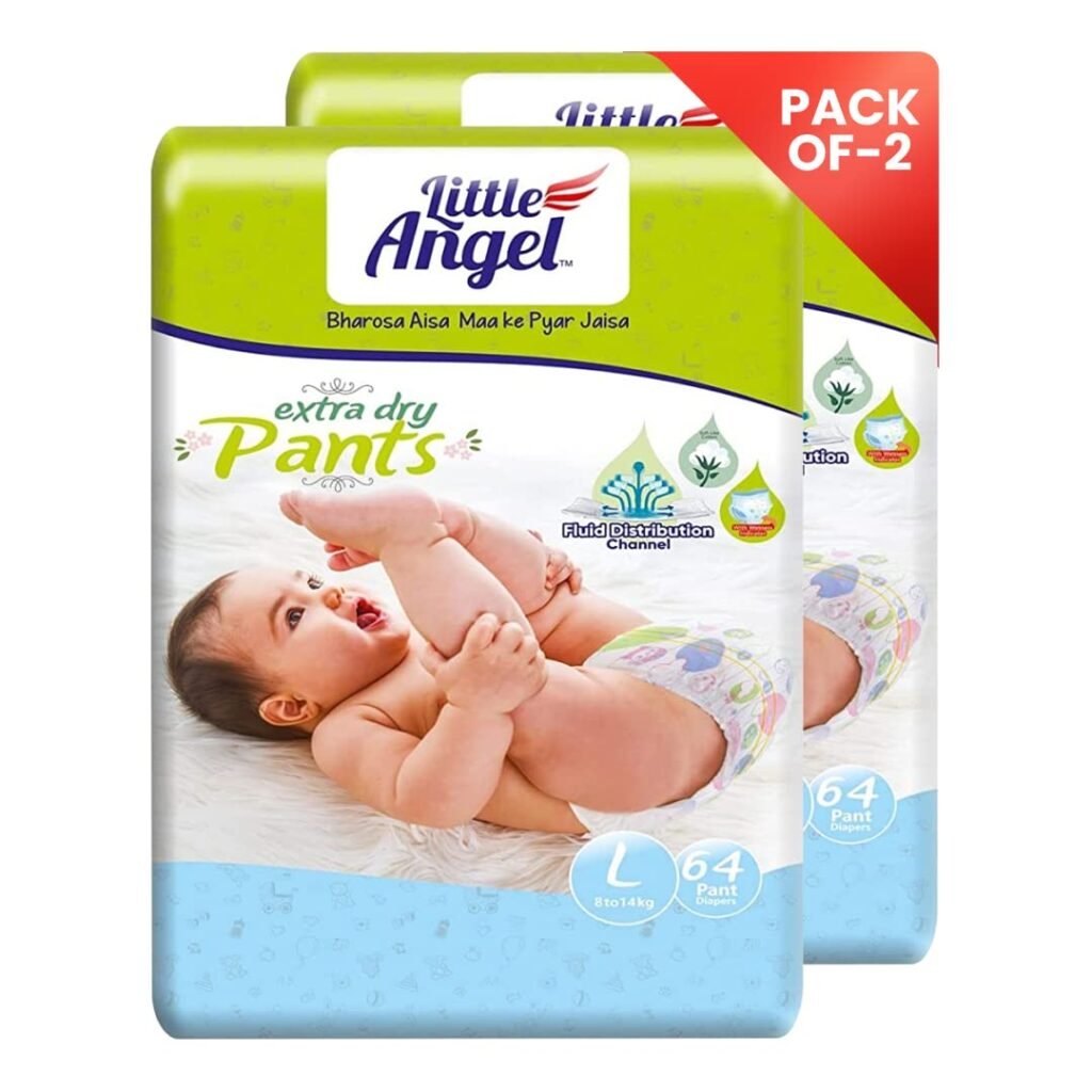 Little Angel Extra Dry Baby Pants Diaper, Extra Large (XL) Size, 112 Count, Super Absorbent Core Up to 12 Hrs. Pack of 2, 56 count/pack, Over 12kg