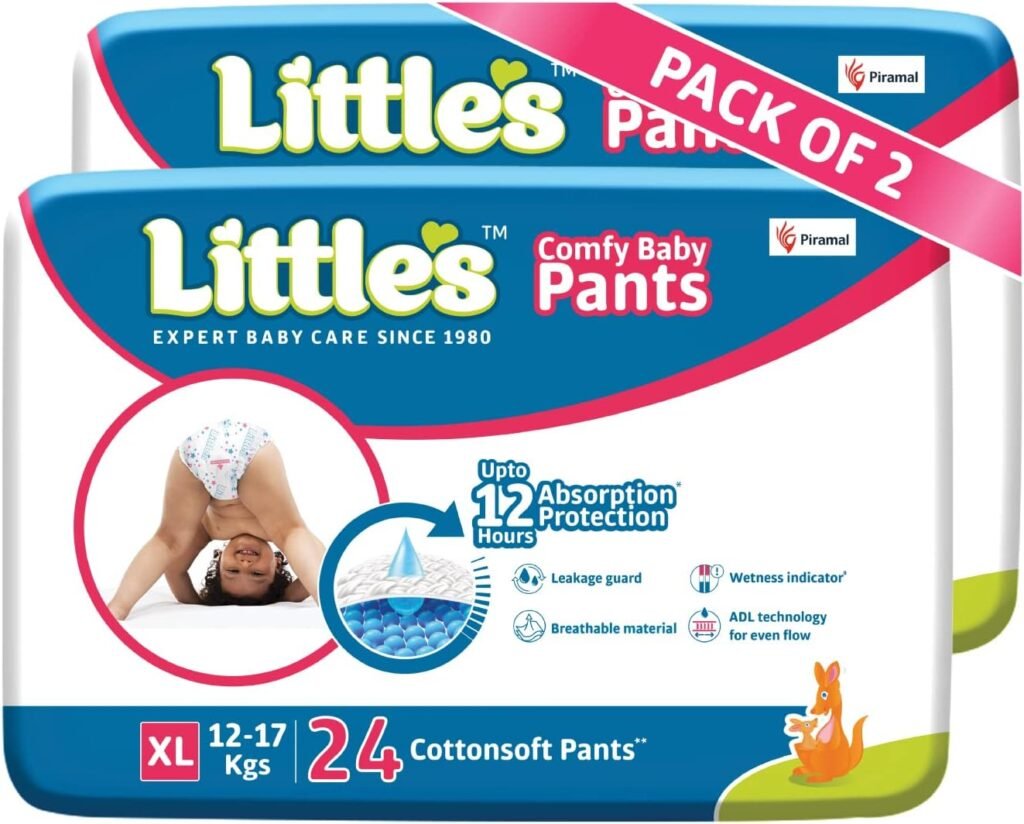 Littles Baby Diapers XL Size (Extra Large) Pants Style | 12-17 kg | 48 Count - Pack of 2 | CottonSoft Baby Diaper with Leakage Guard, Wetness Indicator  12 Hours Absorption