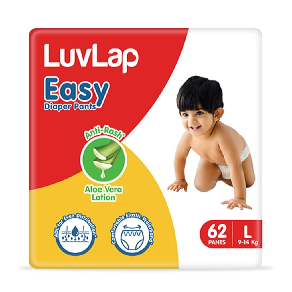 LuvLap Easy Diaper Pants, Large, Pack of 62, for babies upto 9-14Kg, Pant style diaper with Anti-Rash Aloe Vera Lotion, ADL for Even Distribution,  360° fit for better coverage  flexibility