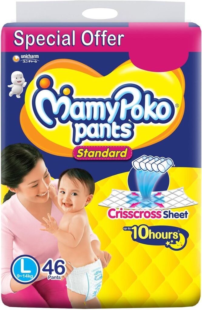 MamyPoko Pants Standard Baby Diapers, Large (L), 46 Count, 9-14kg