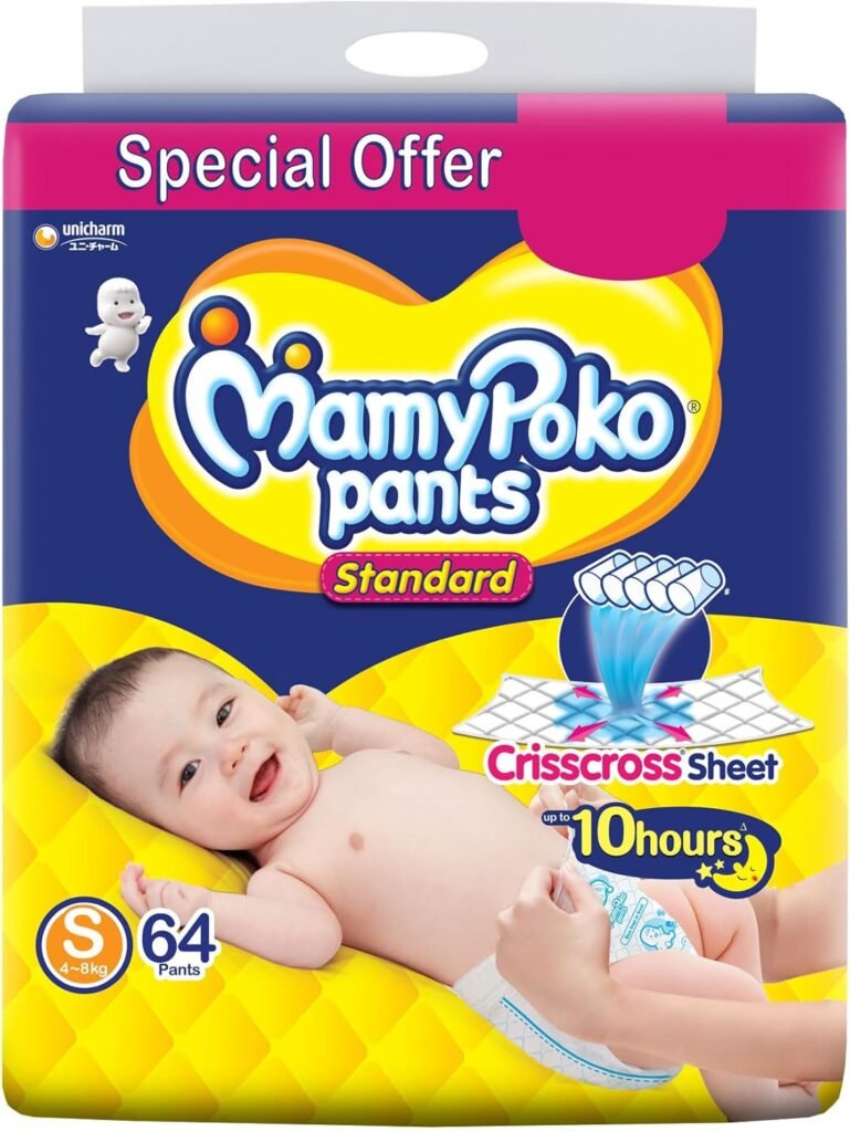 MamyPoko Pants Standard Baby Diapers, Small (S), 64 Count, 4-8kg