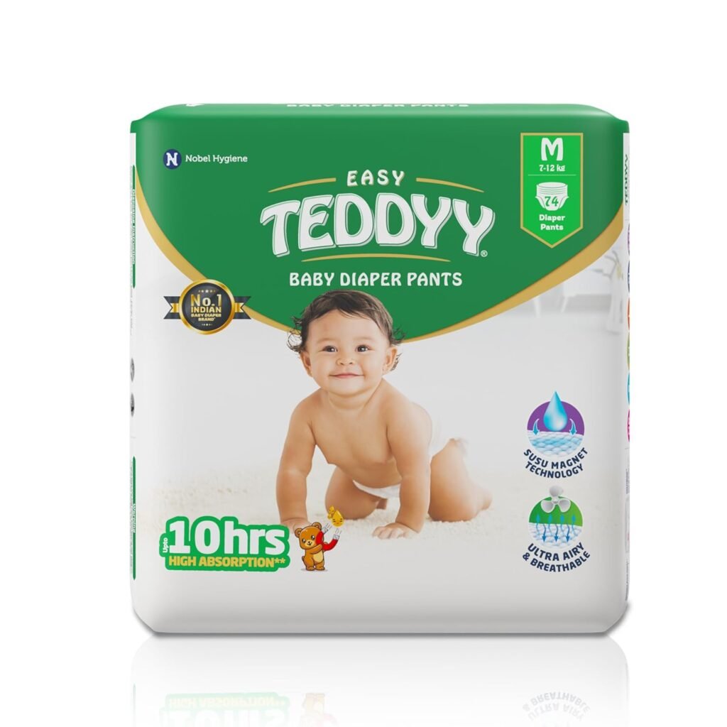 TEDDYY Baby Easy Pant Diapers Medium 74 Count (Pack of 1), 7-12 kgs, 12 hrs Leak Protection, Anti - Bacterial